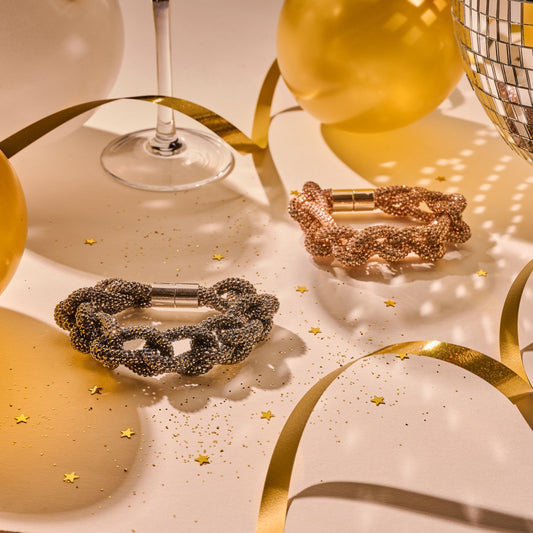 Biba Armband Champagne und Black Knots, besetzt mit Glasperlen, Außergewöhnlich