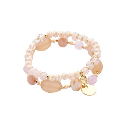 Biba Doppel-Armband mit Crystal und Resin Perlen Orange und Blassrosa
