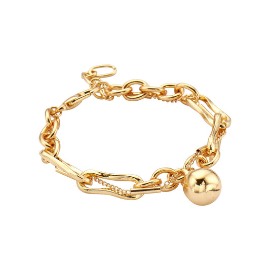 Biba Doppel-Gliederarmband, verwebt und mit Goldene Kugel-Anhänger