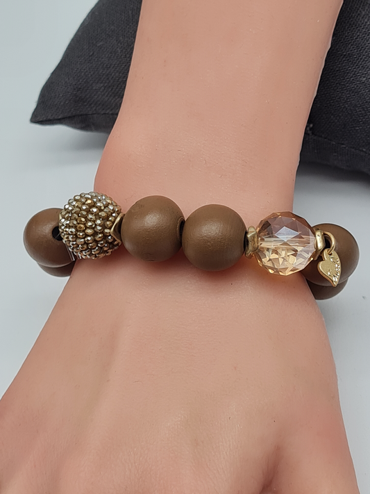 Armband, elastisch, Taupe Crystal, Glasperlen