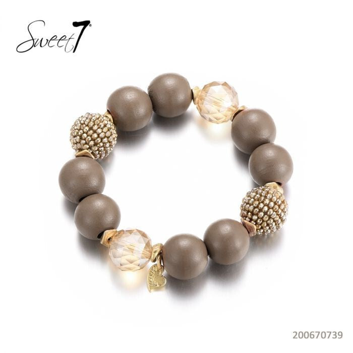 Armband, elastisch, Taupe Crystal, Glasperlen
