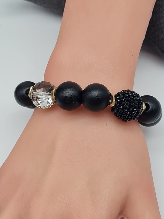 Armband, elastisch, Schwarz, Crystal, Glasperlen