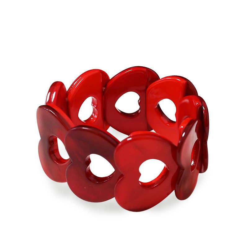 Elastisches Armband mit Herz aus Acryl Rot Liebe Romantik
