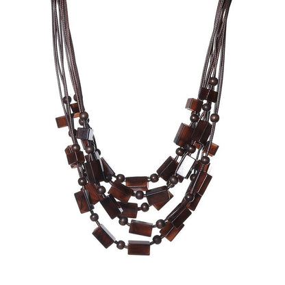 Biba Halskette mehrfach braun metal holz Kunstleder Resin natur nickelfrei