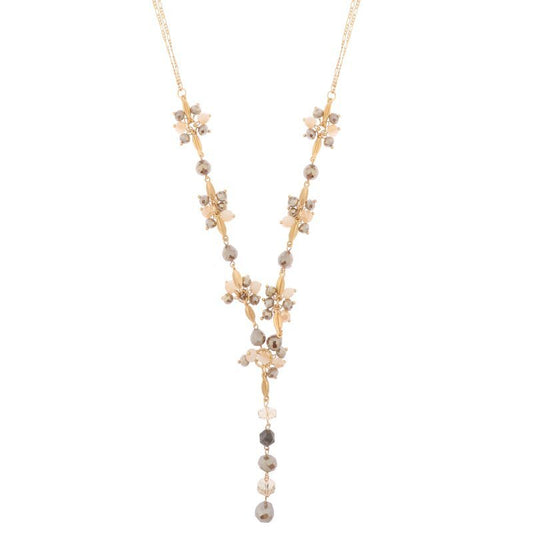 Biba Langhalskette Goldfarben mit Graue Crystal Perlen