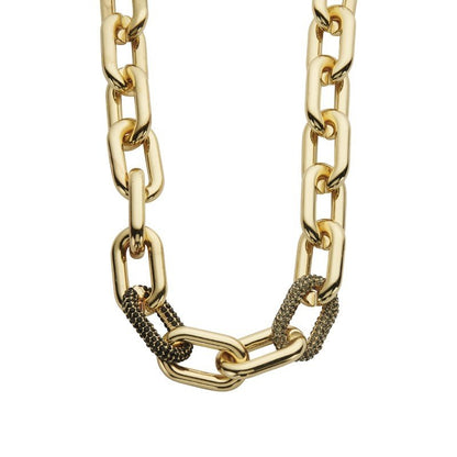 Halskette nickelfrei Gliederkette Goldfarben Glans Strass Schwarz Modeschmuck Biba