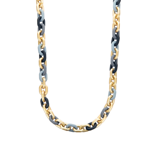 Halskette nickelfrei Gliederkette Goldfarben Matt Blau grau Modeschmuck Biba