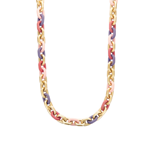 Halskette nickelfrei Gliederkette Goldfarben Matt Rosa Altrosa grau Modeschmuck Biba
