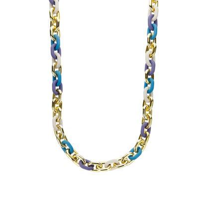 Halskette nickelfrei Gliederkette Goldfarben Glanz Blau grau Modeschmuck Biba