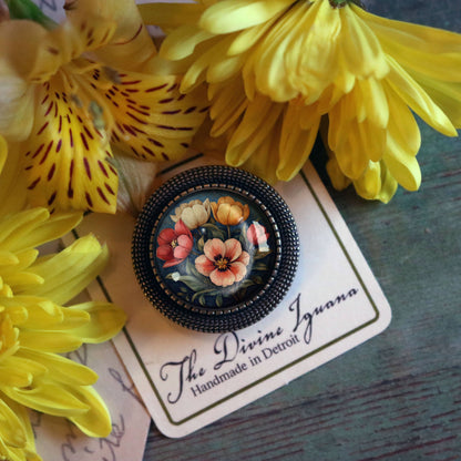 Brosche Launische Tulpenblumen Glas Cabochon Frühlingsbrosche vintage