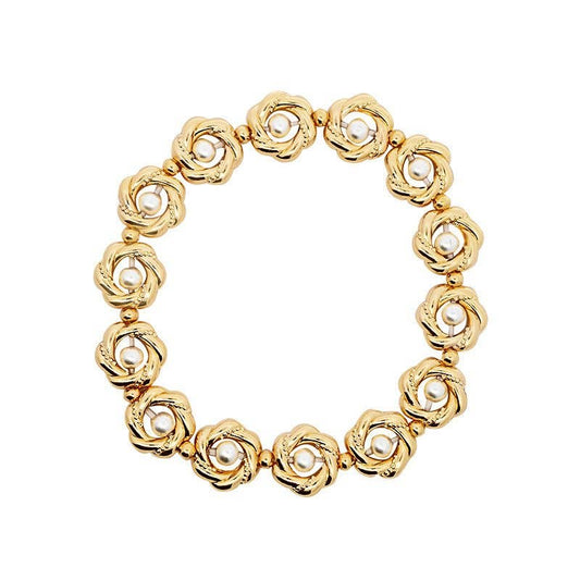 Armband elastisch Blumen Kunstperle Rosen Elegant Nickelfrei Amorino