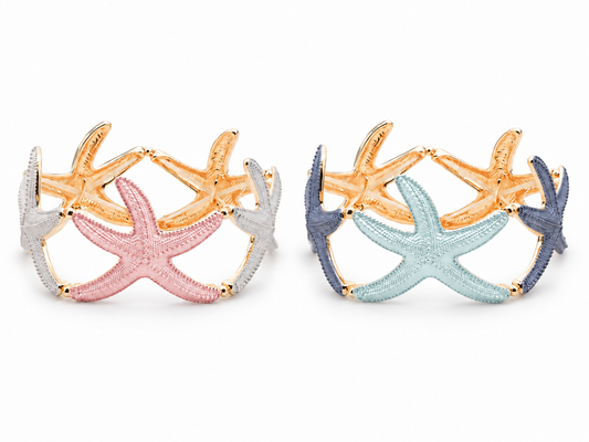 Elastisches Emailliertes Armband Seesterne Pastels Meer Strand