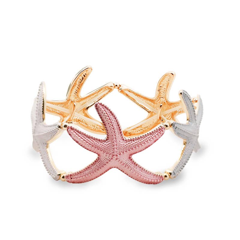 Elastisches Emailliertes Armband Seesterne Pastels Meer Strand
