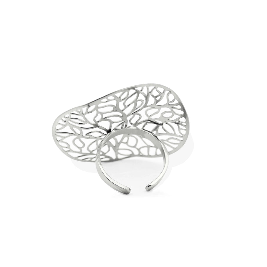 Amorino Ring, Elastischer Ring mit Emailliertem Volant, Lebensbaum Silber- & Goldfarben