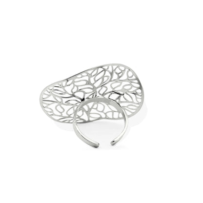 Amorino Ring, Elastischer Ring mit Emailliertem Volant, Lebensbaum Silber- & Goldfarben