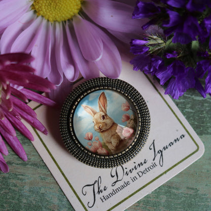 Brosche Osterhase in Pastellrosa Tulpen Süßer Frühlingsbrosche Hase Kaninchen