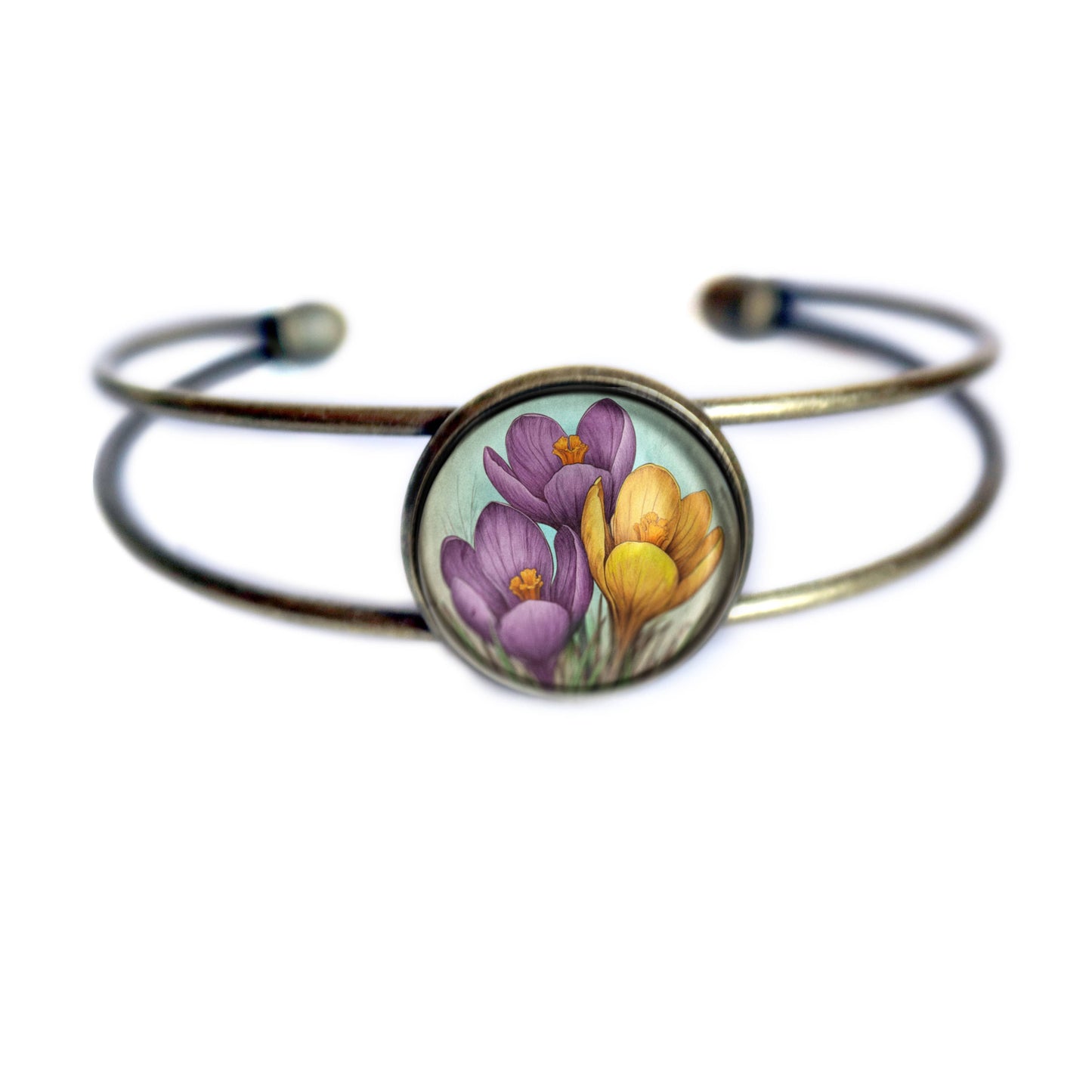 Armband Armreif Frühlings-Krokusblumen Messing- und Glasarmreif Trend