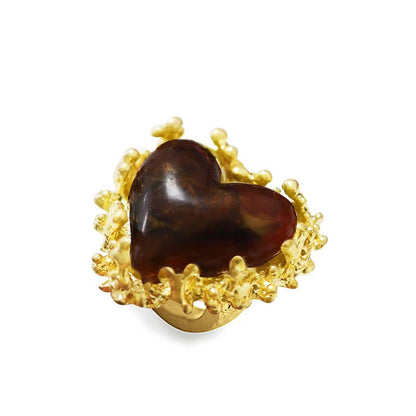 Ring elastisch Goldfarben Herz Harz Braun Rot Nickelfrei Amorino