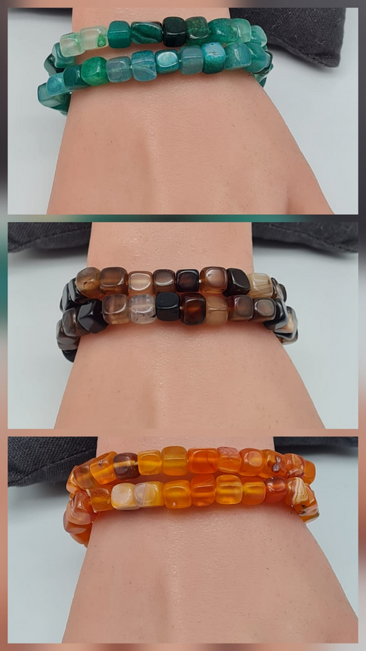 Cosmos armband set braun orange grrün natur eckig acryl kombinierbar modeschmuck
