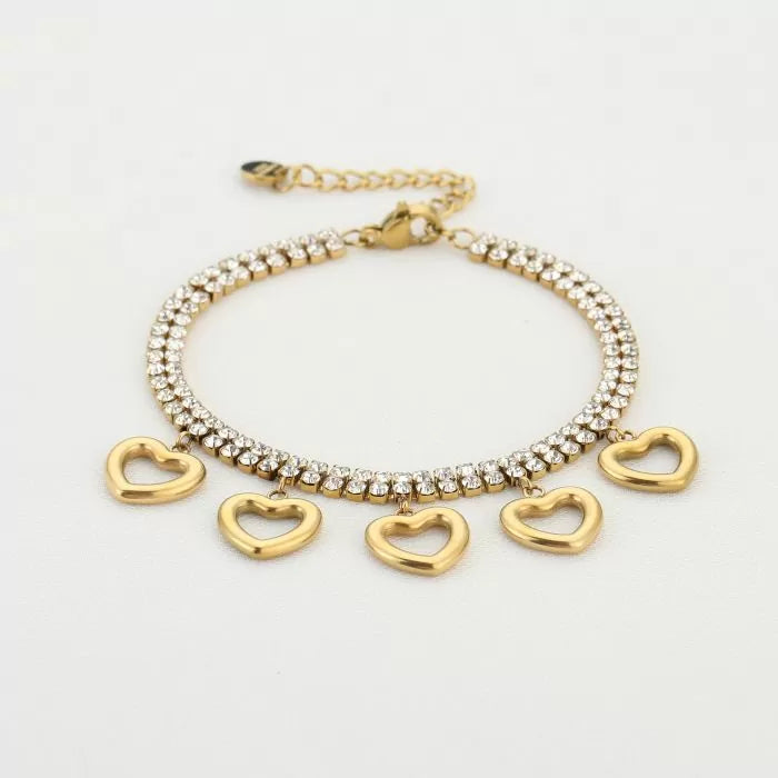 Michelle Bijou, Armband, Tennisarmband ,Charm, Goldfarben, Strass, open Heart