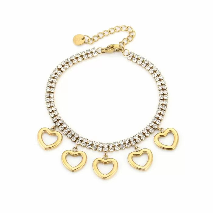 Michelle Bijou, Armband, Tennisarmband ,Charm, Goldfarben, Strass, open Heart