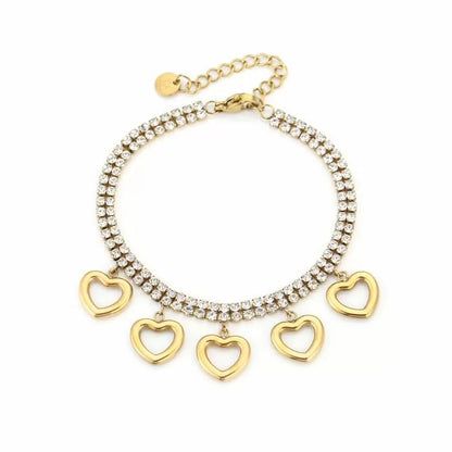 Michelle Bijou, Armband, Tennisarmband ,Charm, Goldfarben, Strass, open Heart