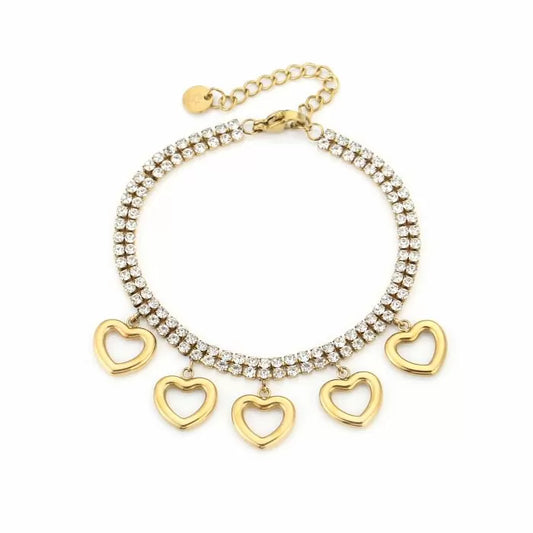Michelle Bijou, Armband, Tennisarmband ,Charm, Goldfarben, Strass, open Heart