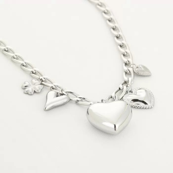 Michelle Bijou, Halskette mit Charms, Silberfarben, Herz, Glücksklee