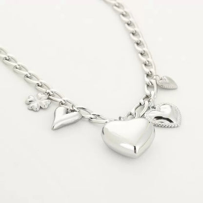 Michelle Bijou, Halskette mit Charms, Silberfarben, Herz, Glücksklee