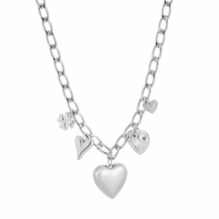 Michelle Bijou, Halskette mit Charms, Silberfarben, Herz, Glücksklee