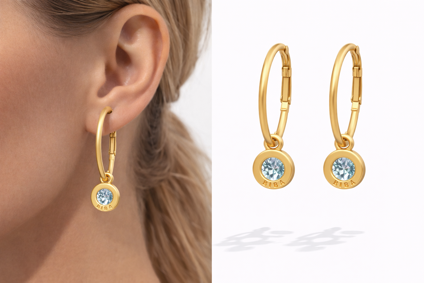 Biba Creolen Strass-Anhänger Mat Gold-Glanzend Gold Ohrhänger Strass