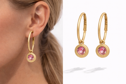 Biba Creolen Strass-Anhänger Mat Gold-Glanzend Gold Ohrhänger Strass