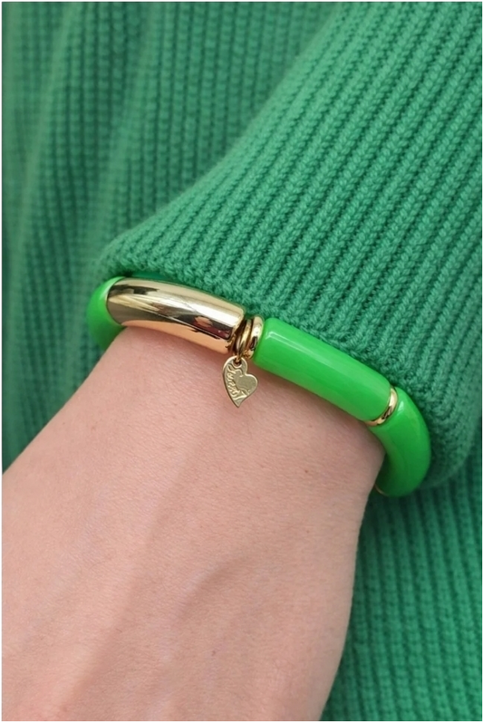 Armband elastisch grün und goldene Elemente Nickelfrei kombinierbar Sweet7