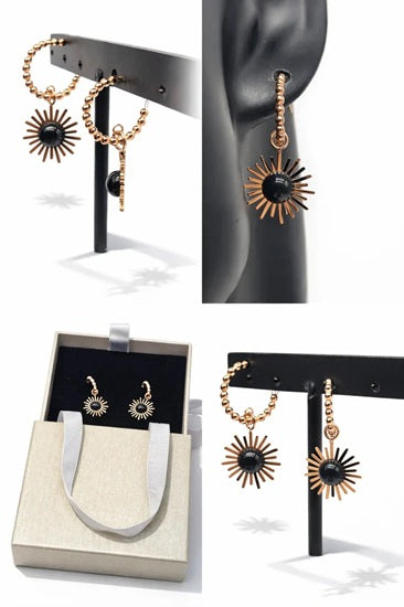 Ohrringe Ohrhänger Goldfarben mit Anhänger Black Sun Nickelfrei Amorino