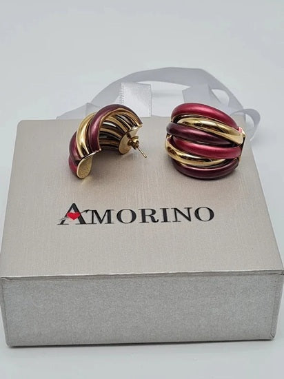 Ohrstecker Bordeaux Emaille Ohrringe Nickelfrei Goldfarbe Creolen Amorino