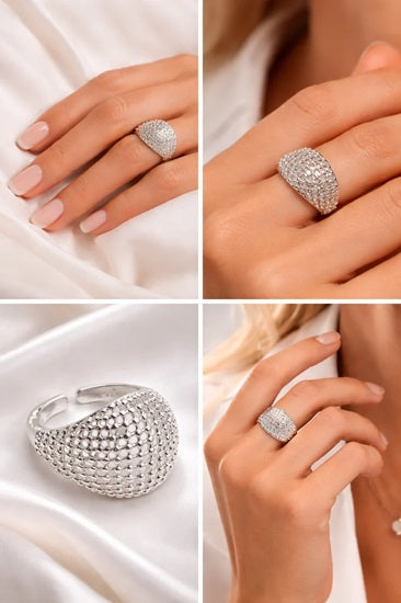 Ring versilbert verstellbar mit Gitteroptik Cosmos