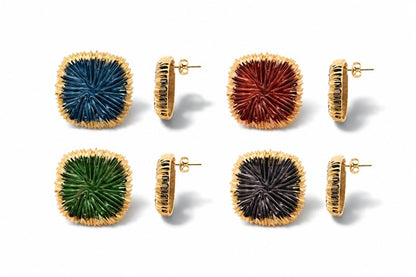 Ohrstecker Ohrringe Eckig Lotus Nickelfrei Goldfarben
