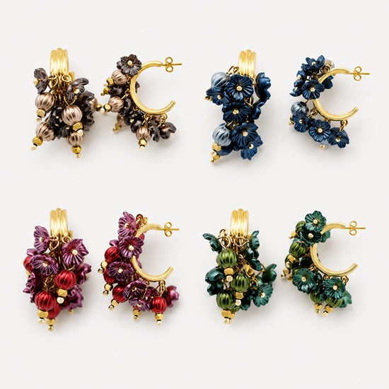 Creolen Perlen Emaille Blumen Blau Rot Lila Bronze Grün Amorino