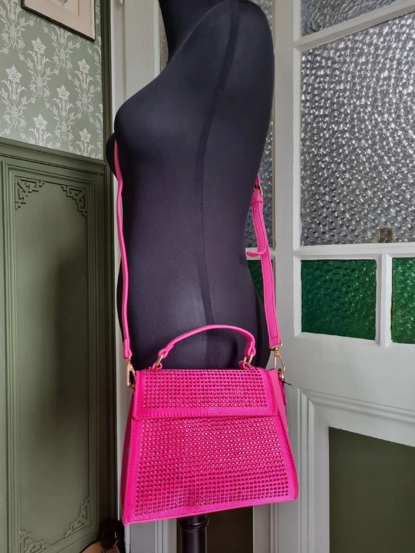 Yehwang Handtasche mit Strass in Fuchsia umhängetasche Pink wasser stilvoll