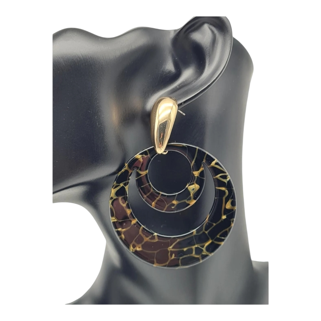 Ohrringe Ohrhänger Schwarz Gold Elegant Statement Nickelfrei Retro Sweet7