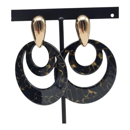 Ohrringe Ohrhänger Schwarz Gold Elegant Statement Nickelfrei Retro Sweet7