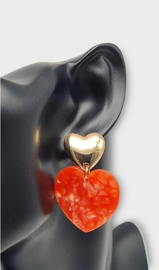 Ohrringe Ohrhänger Herz Herzanhänger Pink-Orange Perlmutt Optik Nickelfrei Sweet7