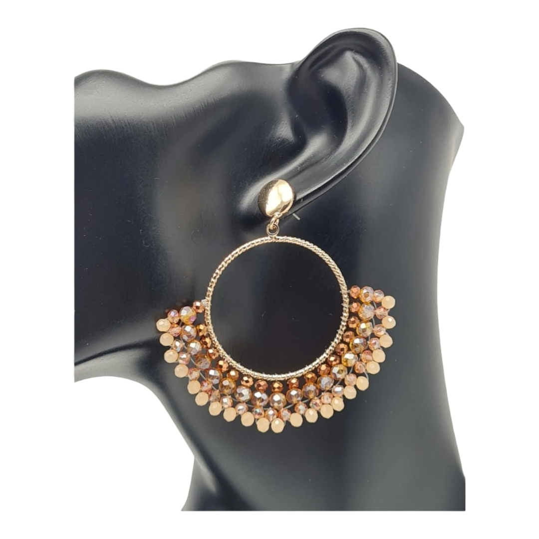 Ohrringe Orhänger Gold Anhänger Abricot-Rosa Glasperlchen Nickelfrei Sweet7