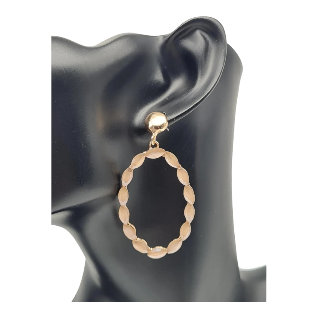 Ohrringe Orhänger Gold  Beigefarbenen Cat-Eye Stones Nickelfrei Oval Sweet7