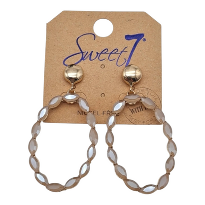 Ohrringe Orhänger Gold  Beigefarbenen Cat-Eye Stones Nickelfrei Oval Sweet7