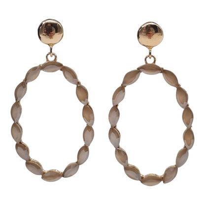 Ohrringe Orhänger Gold  Beigefarbenen Cat-Eye Stones Nickelfrei Oval Sweet7