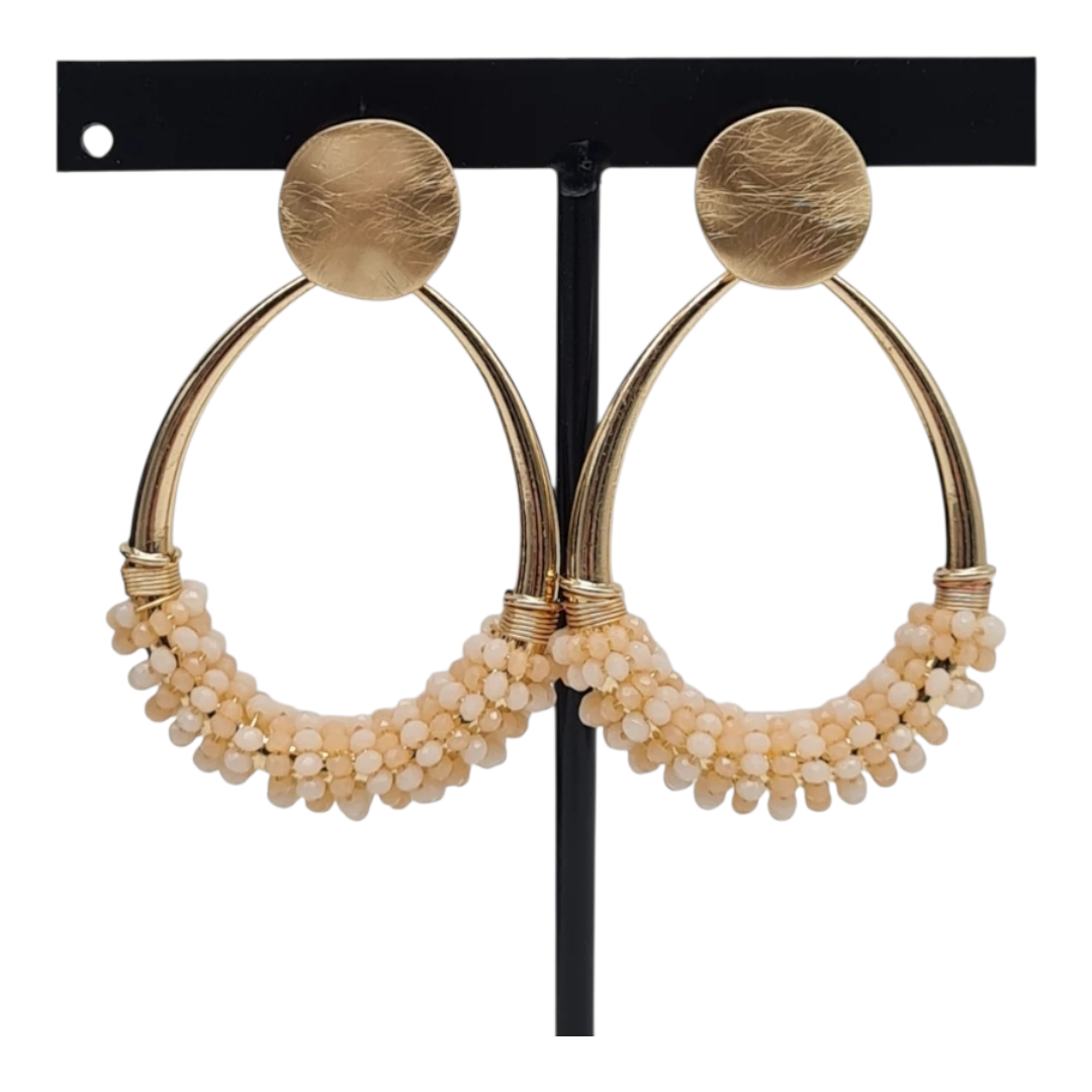 Ohrringe Ohrhänger Gold Tropfenform Creme farbene Perlchen Nickelfrei Sweet7