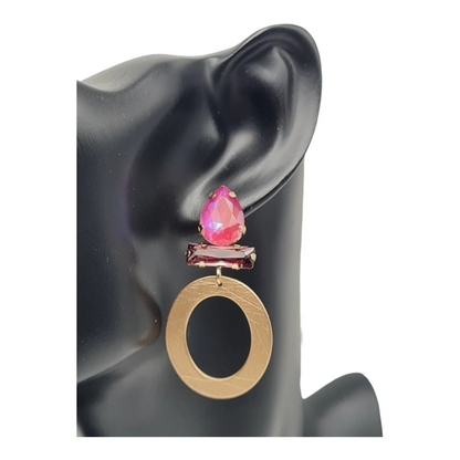 Ohrringe Ohrhänger Gold Mattfarben Pinker Strass Nickelfrei Sweet7