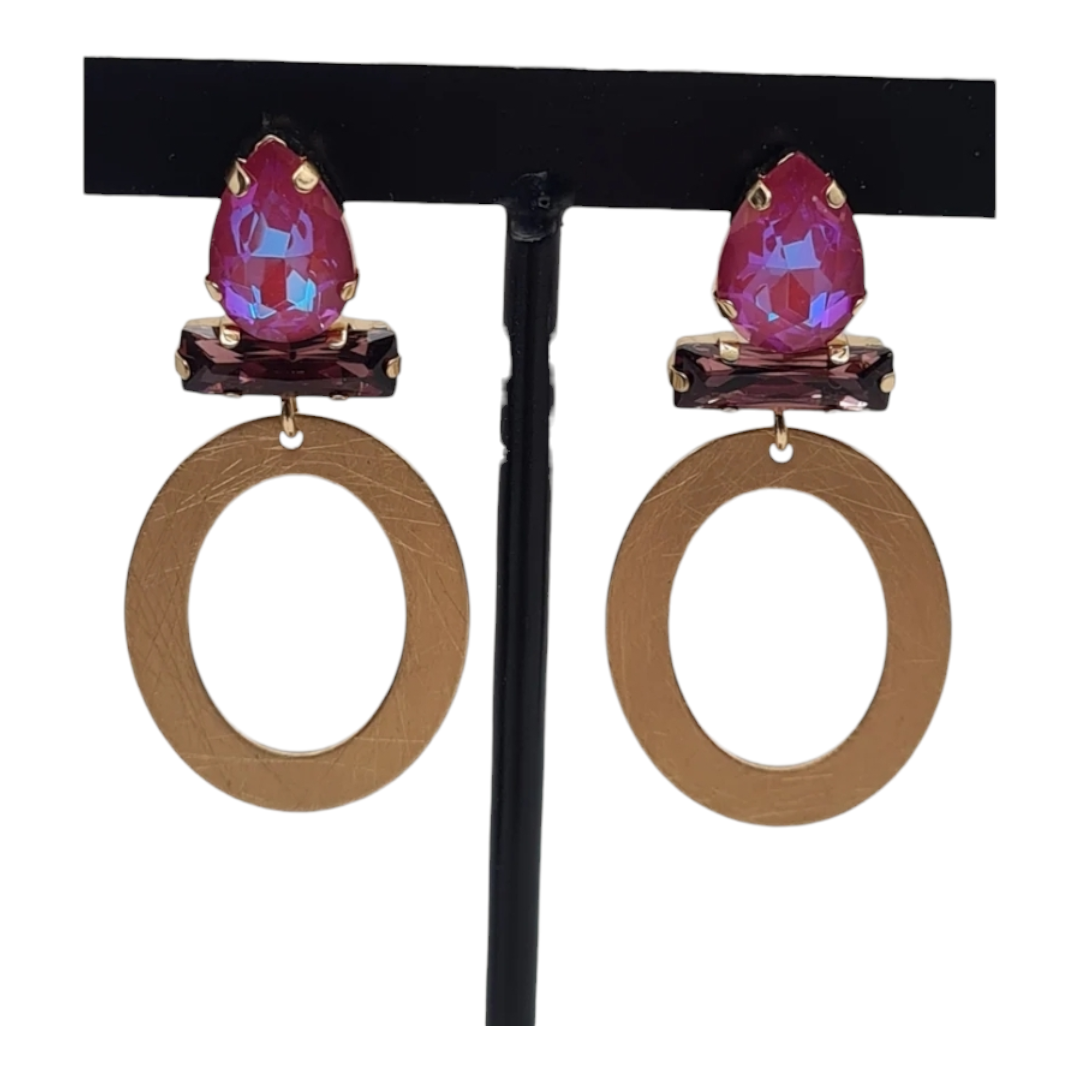 Ohrringe Ohrhänger Gold Mattfarben Pinker Strass Nickelfrei Sweet7