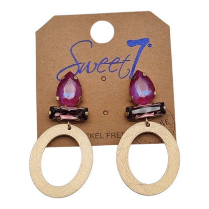 Ohrringe Ohrhänger Gold Mattfarben Pinker Strass Nickelfrei Sweet7